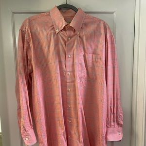 Peter Millar Button Down sport shirt, Large orange and blue checked